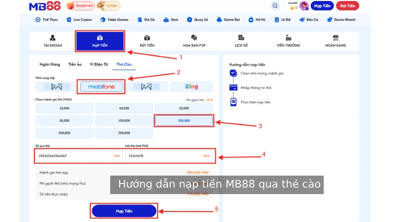 Hướng dẫn nạp tiền MB88 an toàn & nhanh chóng với nhiều phương thức 5 nạp tiền mb88 qua thẻ cào